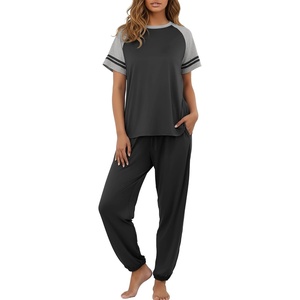image:imagePrinStory Womens Pajama Sets Raglan Short Sleeve Pjs 2 Piece Lounge SetBlack