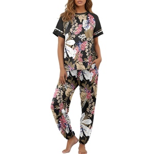 image:imagePrinStory Womens Pajama Sets Raglan Short Sleeve Pjs 2 Piece Lounge SetFpbig Leaf Pink