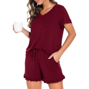 image:imagePrinStory Womens Pajama Sets Soft Pjs Set Lounge Set with Pockets S2XLWine Red