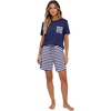 image:imagePrinStory Couples Pajamas Set Shirts and Shorts Summer Comfy Lounge FamilyDark Blue Stripe
