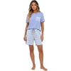 image:imagePrinStory Couples Pajamas Set Shirts and Shorts Summer Comfy Lounge FamilyLight Blue Stripe