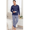 image:imagePrinStory Mens Pajamas Set Long Sleeve 2 Piece Pjs Sets S3XLDark Blue Stripe