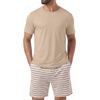 image:imagePrinStory Mens Pajamas Set Short Sleeve Soft Pjs M3XLLight Khaki Stripe