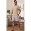 image:imagePrinStory Mens Pajamas Set Short Sleeve Soft Pjs M3XLLight Khaki Stripe