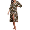 image:imagePrinStory Robes for Women 34 Sleeve Long Bath Robe XS4XLFpbk Leaf Butterfly
