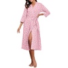 image:imagePrinStory Robes for Women 34 Sleeve Long Bath Robe XS4XLFppink White Flower