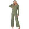 image:imagePrinStory Womens Ribbed Pajama Sets Winter Pjs 2 Piece Lounge SetArmy Green