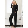 image:imagePrinStory Womens Ribbed Pajama Sets Winter Pjs 2 Piece Lounge SetBlack