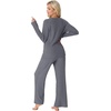 image:imagePrinStory Womens Ribbed Pajama Sets Winter Pjs 2 Piece Lounge SetGray