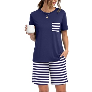 image:imagePrinStory Couples Pajamas Set Shirts and Shorts Summer Comfy Lounge FamilyDark Blue Stripe