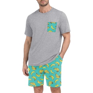 image:imagePrinStory Couples Pajamas Set Shirts and Shorts Summer Comfy Lounge FamilyFp Blue Green Banana