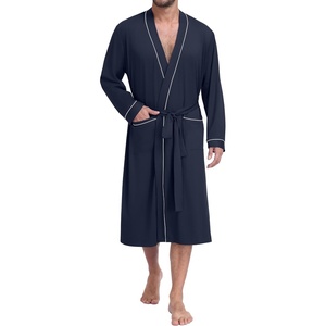 image:imagePrinStory Mens Lightweight Robe Soft Knit Kimono Long Bathrobe LoungewearNavy Blue