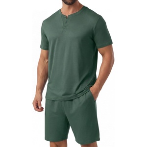 image:imagePrinStory Mens Pajamas Set 2 Piece Summer Pjs Set S3XLDrak Green