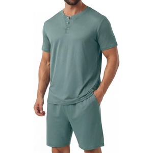 image:imagePrinStory Mens Pajamas Set 2 Piece Summer Pjs Set S3XLHaze Blue
