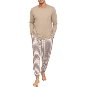 image:imagePrinStory Mens Pajamas Set Long Sleeve 2 Piece Pjs Sets S3XLKhaki Stripe