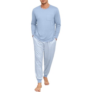 image:imagePrinStory Mens Pajamas Set Long Sleeve 2 Piece Pjs Sets S3XLLight Blue Stripe