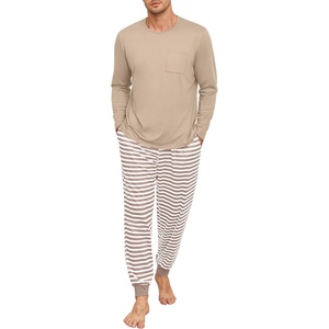 image:imagePrinStory Mens Pajamas Set Long Sleeve 2 Piece Pjs Sets S3XLLight Khaki Stripe