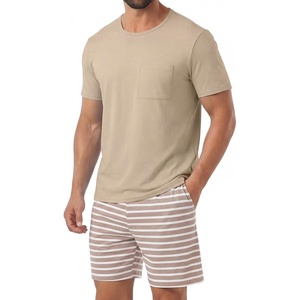 image:imagePrinStory Mens Pajamas Set Short Sleeve Soft Pjs M3XLLight Khaki Stripe