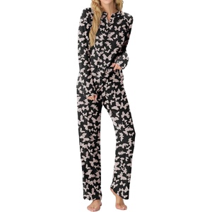 image:imagePrinStory Womens Ribbed Pajama Sets Winter Pjs 2 Piece Lounge SetFpblack W Butterfly