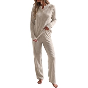image:imagePrinStory Womens Ribbed Pajama Sets Winter Pjs 2 Piece Lounge SetLight Apricot
