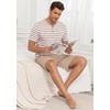 image:imagePrinStory Mens Pajamas Set Short Sleeve Soft Pjs M3XLKhaki Stripe