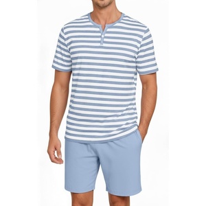 image:imagePrinStory Mens Pajamas Set Short Sleeve Soft Pjs M3XLLight Blue Stripe