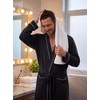 image:imagePrinStory Mens Lightweight Robe Soft Knit Kimono Long Bathrobe LoungewearBlack