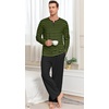 image:imagePrinStory Mens Pajamas Set Long Sleeve Henley Pjs S3XLBlack Green Stripe