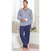 image:imagePrinStory Mens Pajamas Set Long Sleeve Henley Pjs S3XLDark Blue Stripe