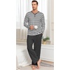 image:imagePrinStory Mens Pajamas Set Long Sleeve Henley Pjs S3XLDark Gray Stripe