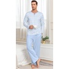 image:imagePrinStory Mens Pajamas Set Long Sleeve Henley Pjs S3XLLight Blue Stripe