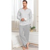 image:imagePrinStory Mens Pajamas Set Long Sleeve Henley Pjs S3XLLight Gray Stripe
