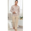 image:imagePrinStory Mens Pajamas Set Long Sleeve Henley Pjs S3XLLight Khaki Stripe