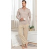 image:imagePrinStory Mens Pajamas Set Long Sleeve Henley Pjs S3XLLight Khaki Stripe