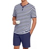 image:imagePrinStory Mens Pajamas Set Short Sleeve Soft Pjs M3XLDark Blue Stripe