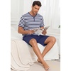 image:imagePrinStory Mens Pajamas Set Short Sleeve Soft Pjs M3XLDark Blue Stripe