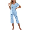 image:imagePrinStory Womens Pajama Sets Capri Pjs Soft Lounge Sets S4XLBlue Star