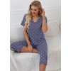 image:imagePrinStory Womens Pajama Sets Capri Pjs Soft Lounge Sets S4XLDotnavy Blue