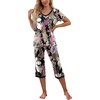 image:imagePrinStory Womens Pajama Sets Capri Pjs Soft Lounge Sets S4XLFpbig Leaf Pink