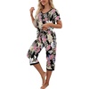 image:imagePrinStory Womens Pajama Sets Capri Pjs Soft Lounge Sets S4XLFpbig Leaf Pink