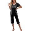 image:imagePrinStory Womens Pajama Sets Capri Pjs Soft Lounge Sets S4XLFpblack Letter Coffee