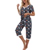 image:imagePrinStory Womens Pajama Sets Capri Pjs Soft Lounge Sets S4XLFpblue Leaf Flower