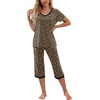 image:imagePrinStory Womens Pajama Sets Capri Pjs Soft Lounge Sets S4XLFpleopard Khaki