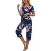 image:imagePrinStory Womens Pajama Sets Capri Pjs Soft Lounge Sets S4XLFpnavy Blue