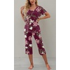 image:imagePrinStory Womens Pajama Sets Capri Pjs Soft Lounge Sets S4XLFpwine Red