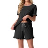 image:imagePrinStory Womens Pajama Sets Cute Pjs Short Sleeve Top Ruffle ShortsBlack