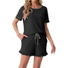 image:imagePrinStory Womens Pajama Sets Cute Pjs Short Sleeve Top Ruffle ShortsBlack