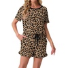 image:imagePrinStory Womens Pajama Sets Cute Pjs Short Sleeve Top Ruffle ShortsFpapricot Ld Print