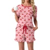 image:imagePrinStory Womens Pajama Sets Cute Pjs Short Sleeve Top Ruffle ShortsFpcherry Bow