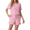 image:imagePrinStory Womens Pajama Sets Cute Pjs Short Sleeve Top Ruffle ShortsFppink Bow